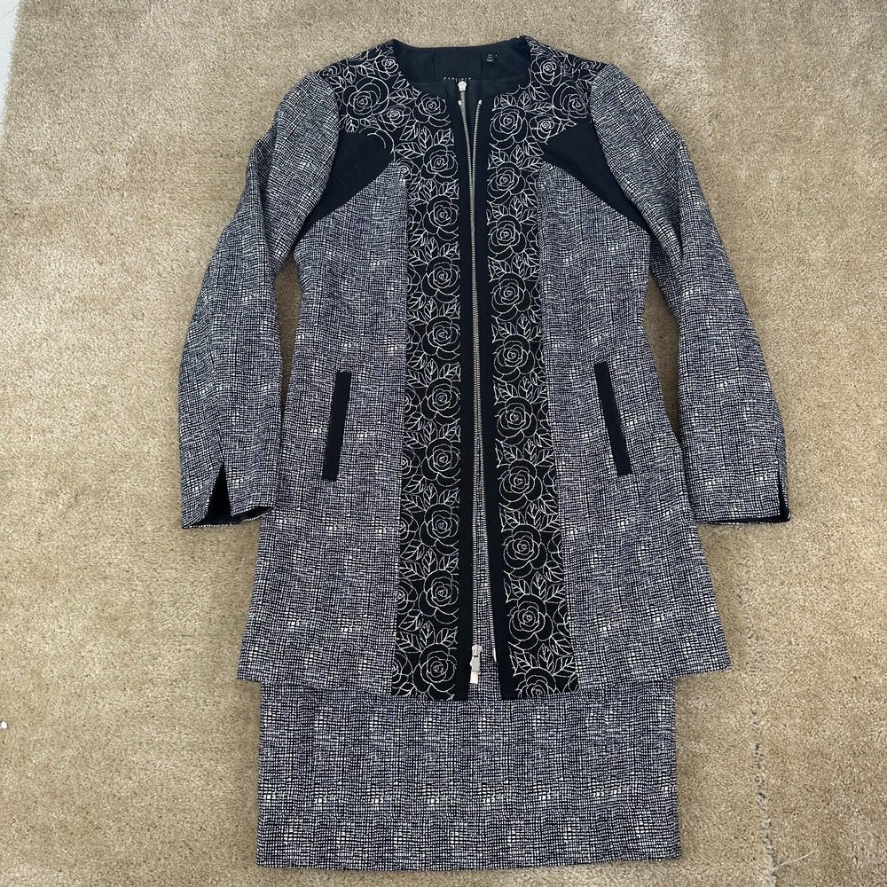 Carlisle Womens Dress and coat set 6 Zip Front black stitched sewn formal